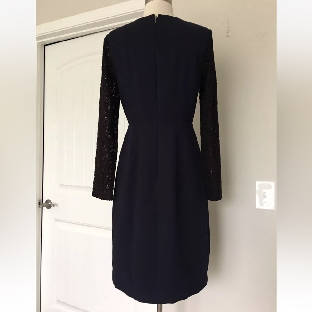 Rebecca Taylor Navy and Black Lace Sleeve Sheath Dress - Picture 2 of 7
